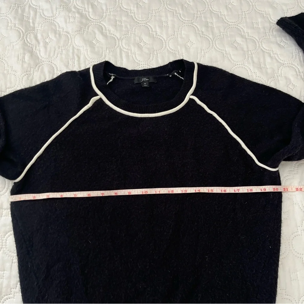 J.Crew Black Alpaca Wool Blend Raglan Sweater Contrast Trim Size M